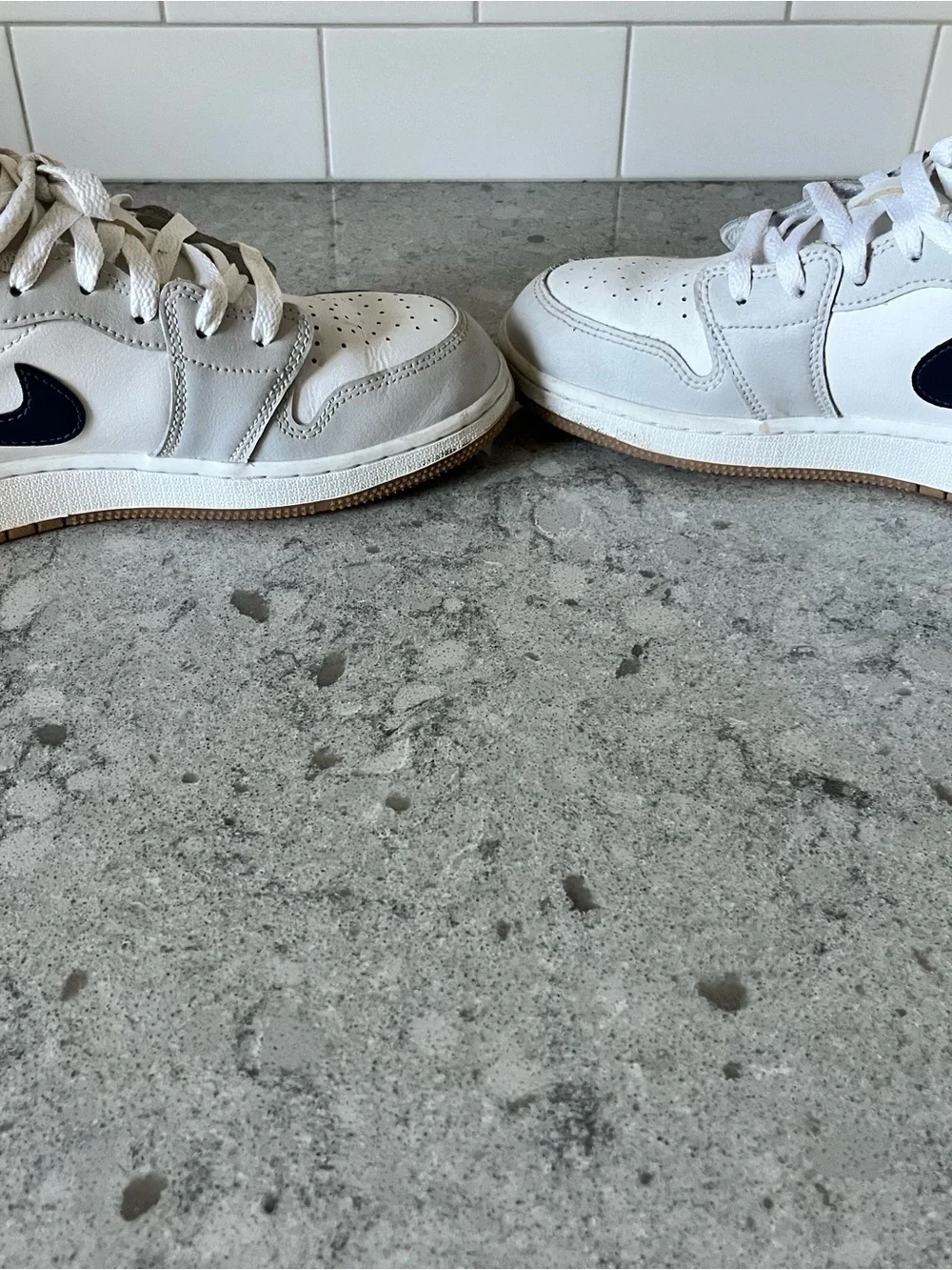 Nike Kids White Sneakers with navy Swoosh